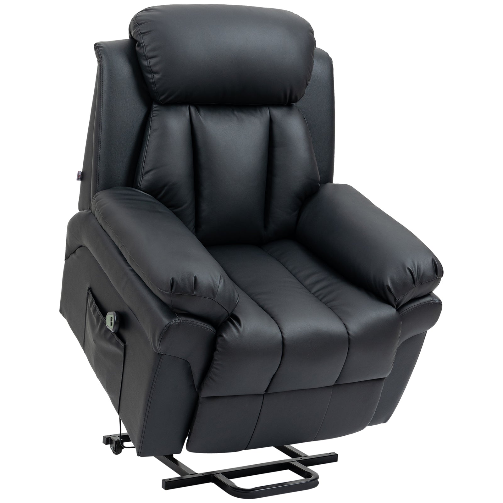 Power Lift Chair Recliner for Elderly, Electric Recliner Chair, Overstuffed Faux Leather Riser and Reclining Armchair with Remote Control, Side Pockets, for Living Room, Black