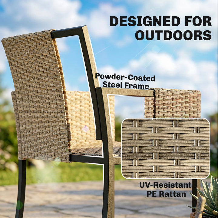 7 Piece Rattan Garden Furniture Set, Garden Dining Set with Wood-Plast