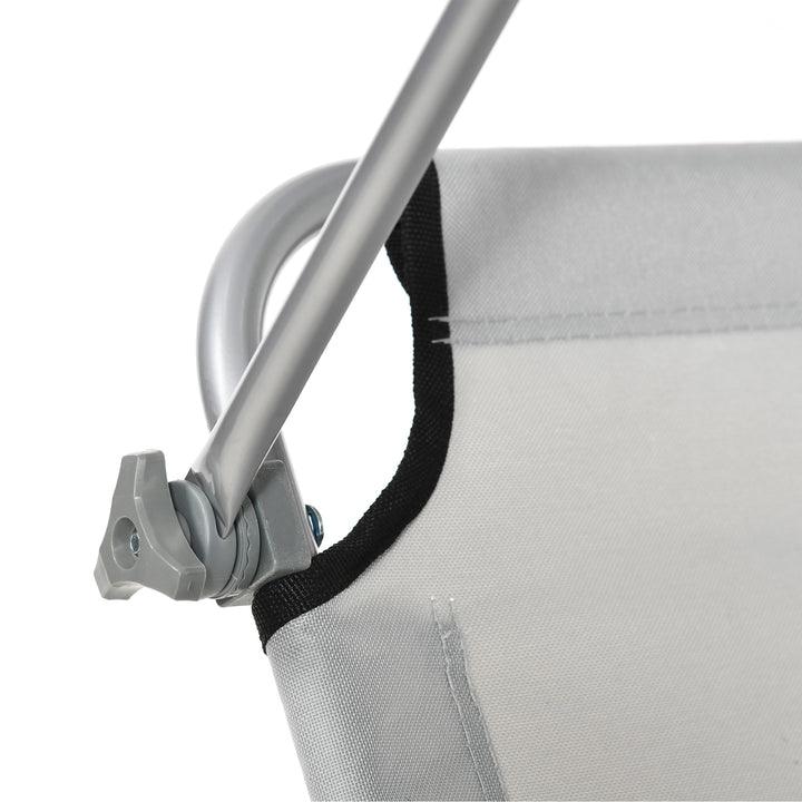 MCL Outdoor Foldable Sun Lounger, 4 Level Adjustable Backrest Reclining Sun Lounger Chair with Angle Adjust Sun Shade Awning for Beach, Garden, Patio, Light Grey