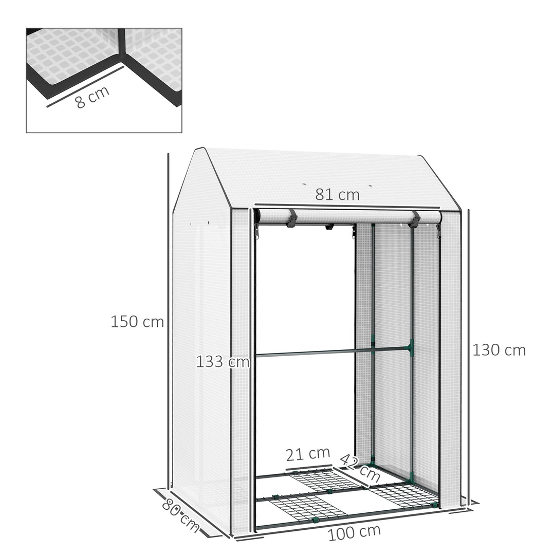 Outsunny Mini Greenhouse with 4 Wire Shelves Portable Garden Grow House Upgraded Tomato Greenhouse with Roll Up Door and Vents, 100 x 80 x