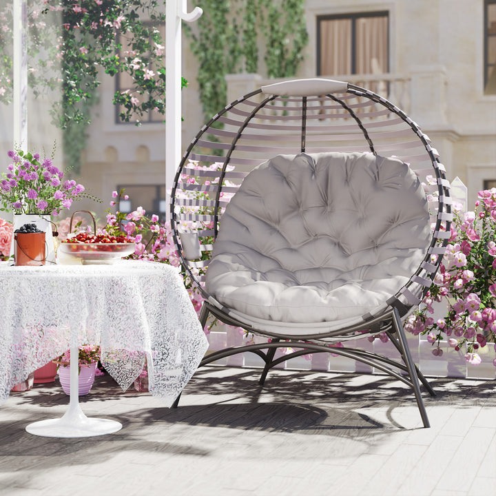 Egg Chair with Cushion & Side Pocket - Light Grey