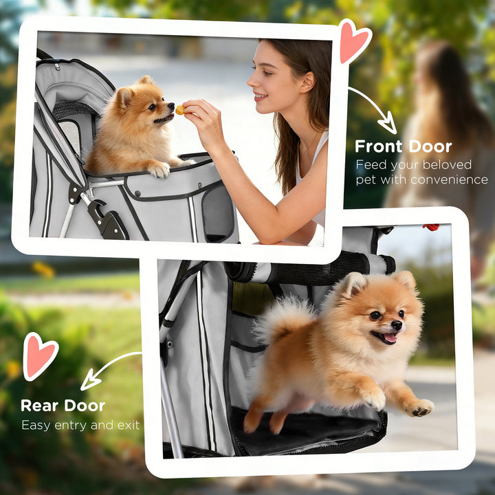 Dog Pram, Pet Stroller with Reflective Strips, Foldable Cat Stroller w