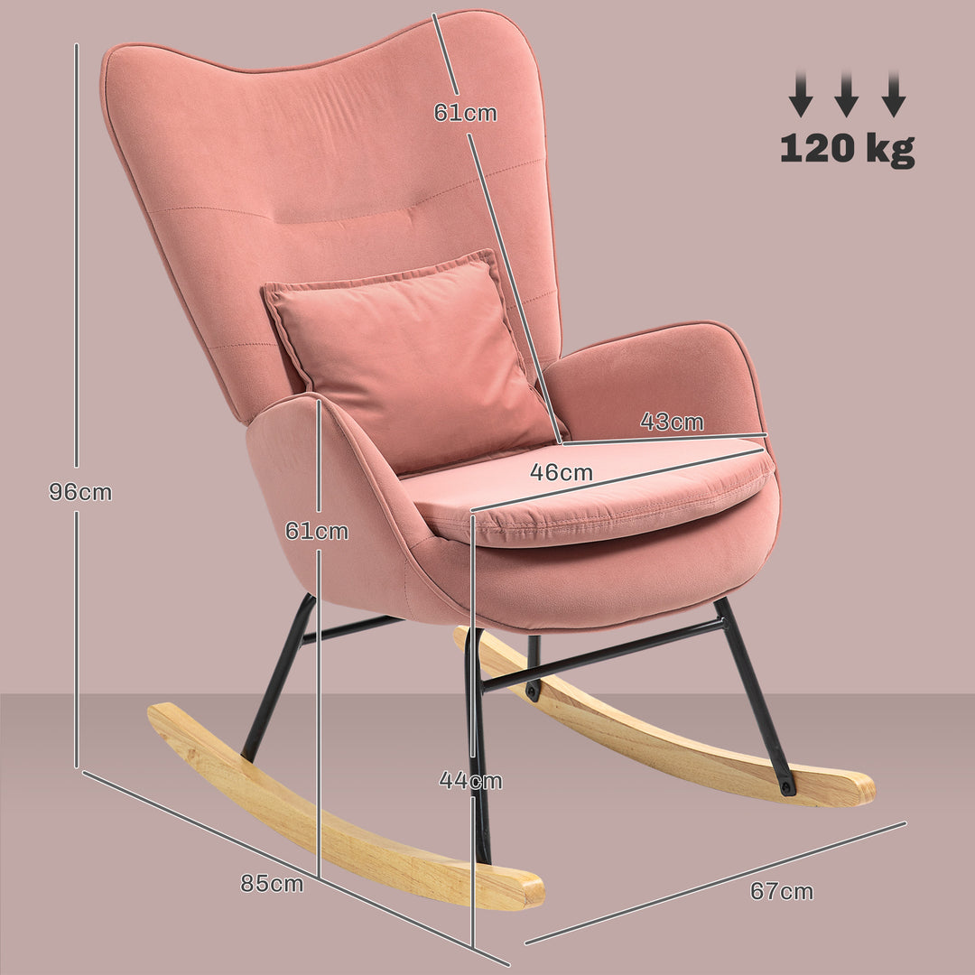 HOMCOM Velvet-Feel Rocking Armchair - Pink
