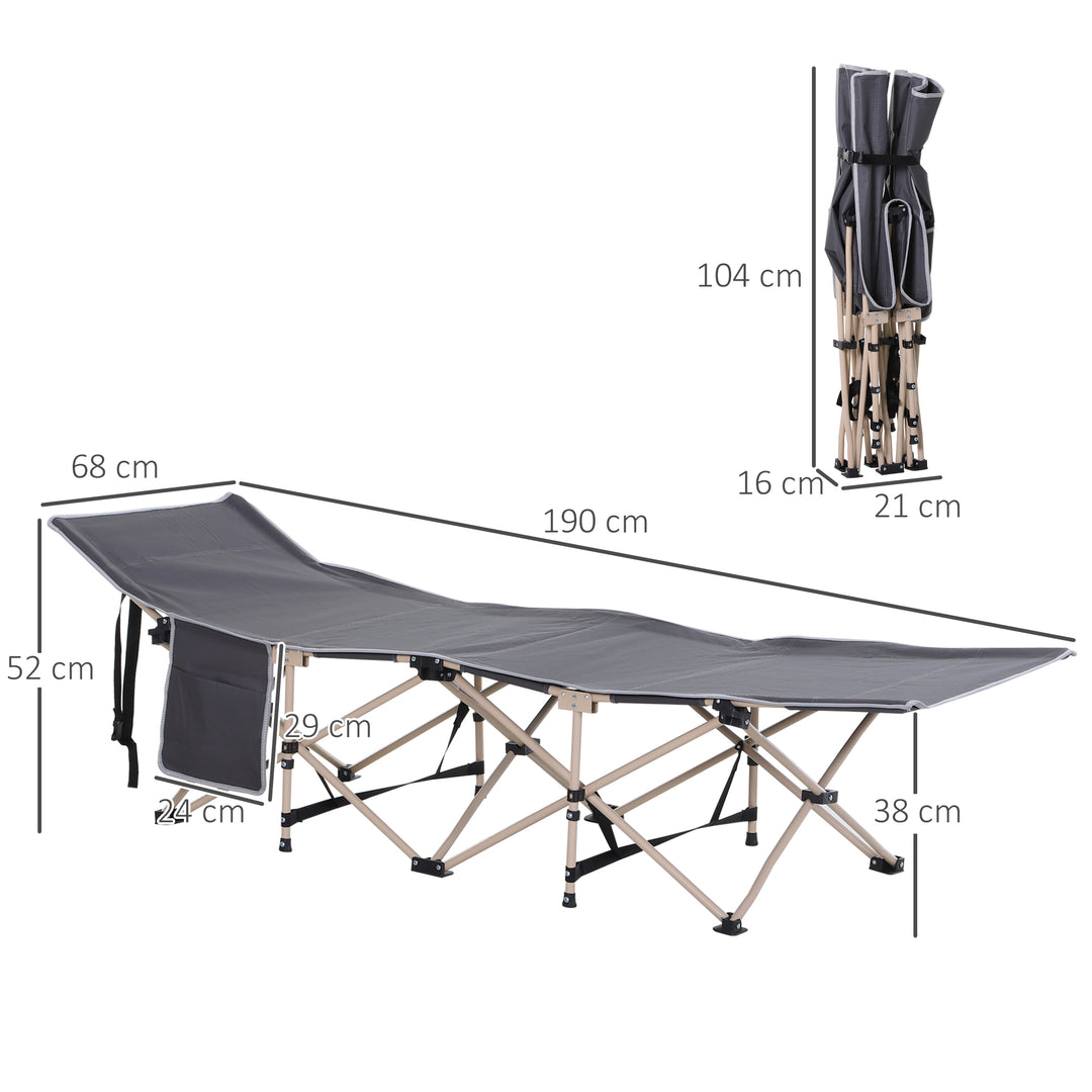 Single Steel Frame Portable Camping Cot, with Carry Bag - Grey