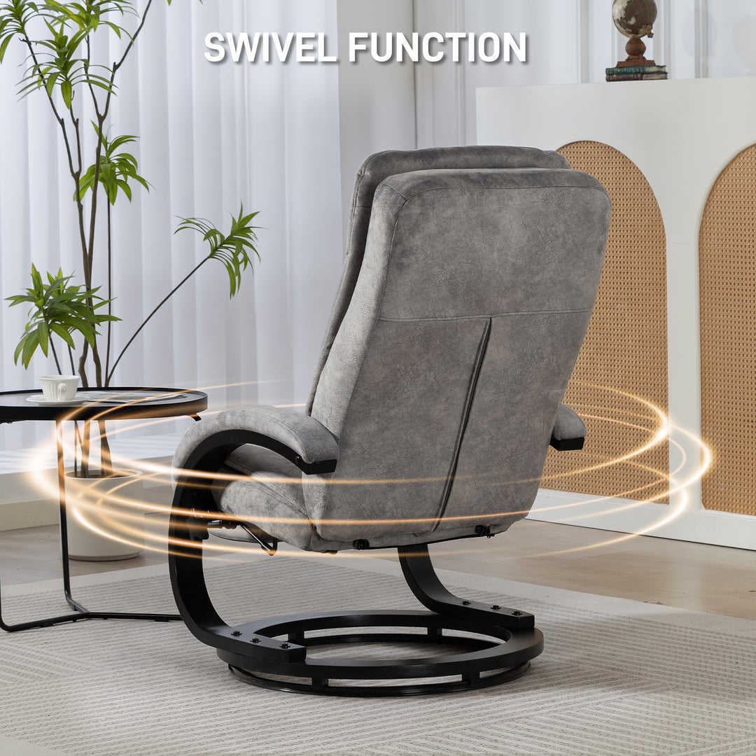 MCL Swivel Recliner Chair with Footrest, Manual Recliner Armchair with Wooden Base, Plush Velvet Upholstered Reclining Chair for Living Room, Bedroom, Office, Grey