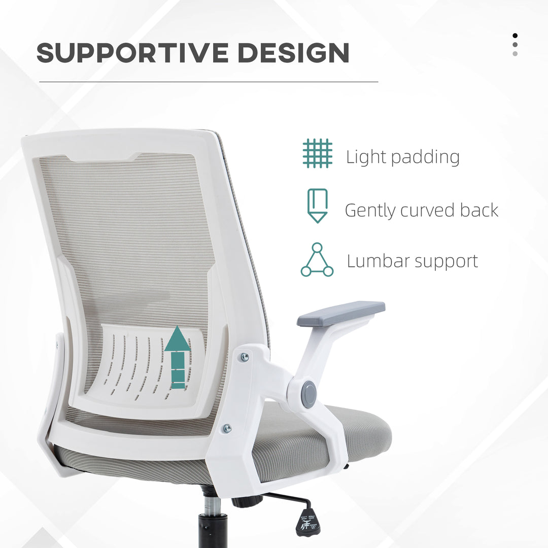 Mesh Office Chair, Desk Chair with Lumbar Support, Flip-up Armrest, Swivel Wheels, Adjustable Height, Grey