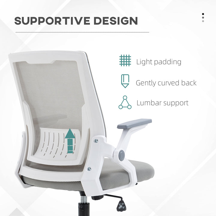 Mesh Office Chair, Desk Chair with Lumbar Support, Flip-up Armrest, Swivel Wheels, Adjustable Height, Grey