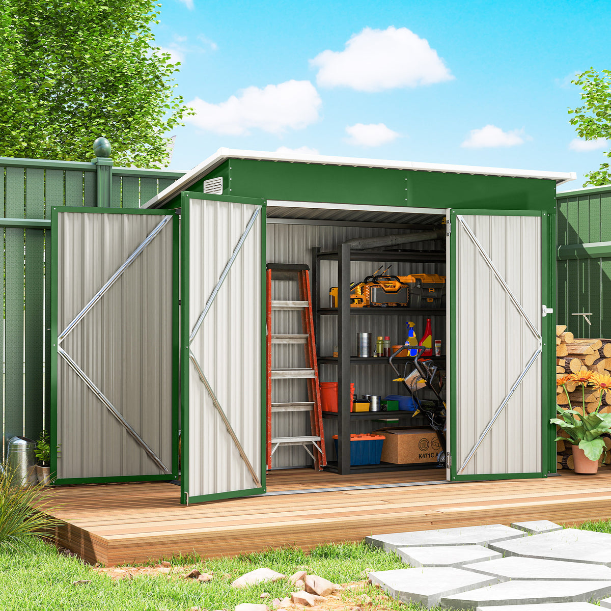 7.5 x 4.3ft Metal Garden Storage Shed, Waterproof Outdoor Shed with Tr