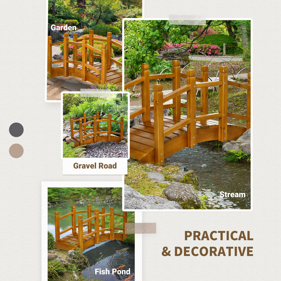Wooden Garden Bridge with Safety Railings, Arc Footbridge for Pond Bac