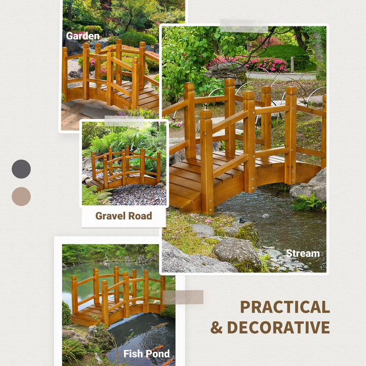 Wooden Garden Bridge with Safety Railings, Arc Footbridge for Pond Bac