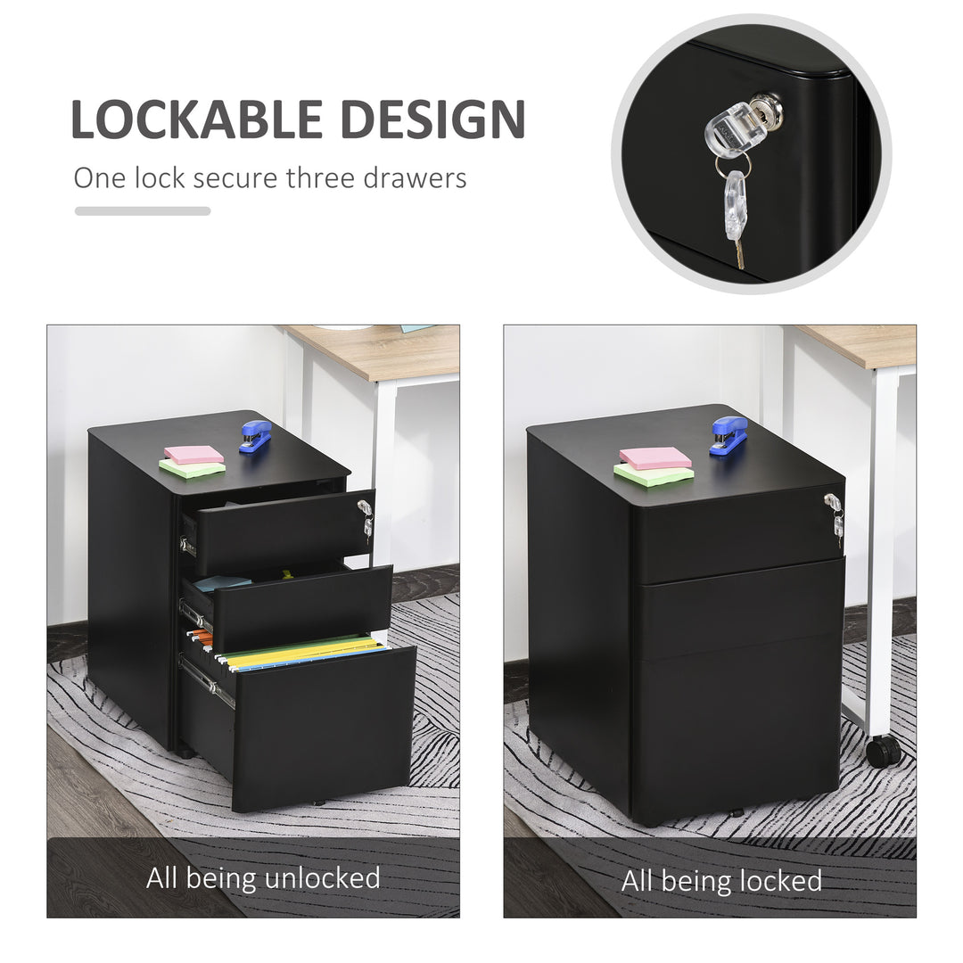 Lockable Cabinet, Rolling Filing Cabinet with 3 Drawers, Steel Office Drawer Unit for A4, Letter, Legal Sized Files
