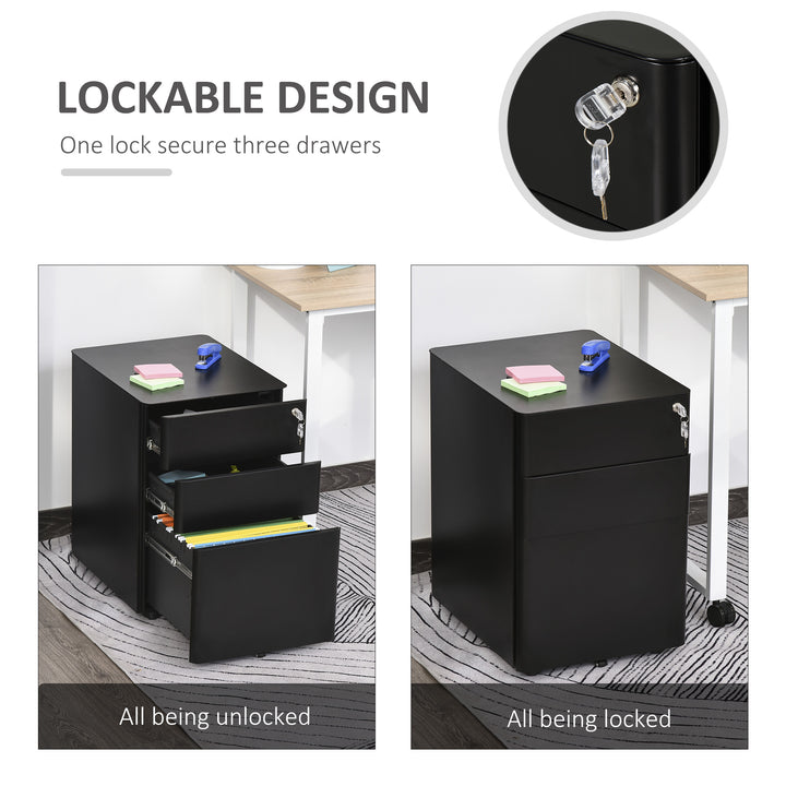 Lockable Cabinet, Rolling Filing Cabinet with 3 Drawers, Steel Office Drawer Unit for A4, Letter, Legal Sized Files