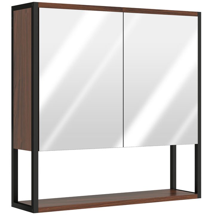Bathroom Mirror Cabinet with Soft-Close Doors and Adjustable Shelf - Natural Wood Finish
