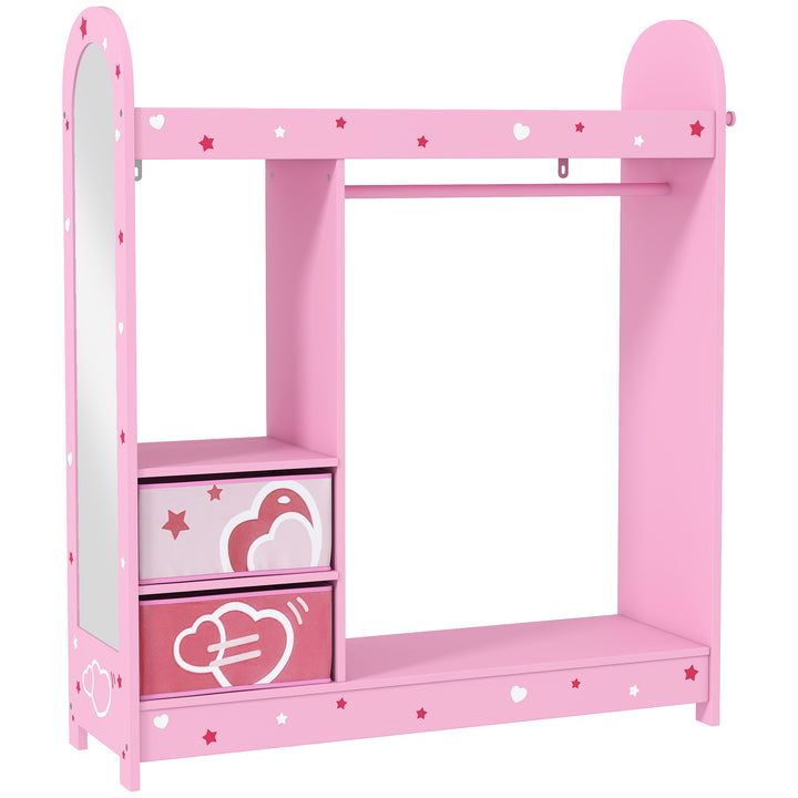 Kids Clothes Rail, Kids Wardrobe with Mirror, Shelves, Fabric Storage and Hooks for Bedroom, Nursery