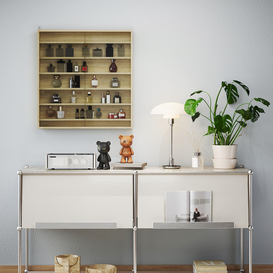 Six Shelf Display Cabinet, with Glass Doors - Oak