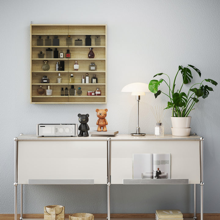 Six Shelf Display Cabinet, with Glass Doors - Oak