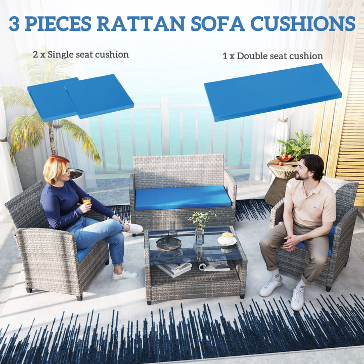 Outdoor Seat Cushion Pads for Rattan Furniture, 3 PCs Garden Furniture Cushions, Sky Blue