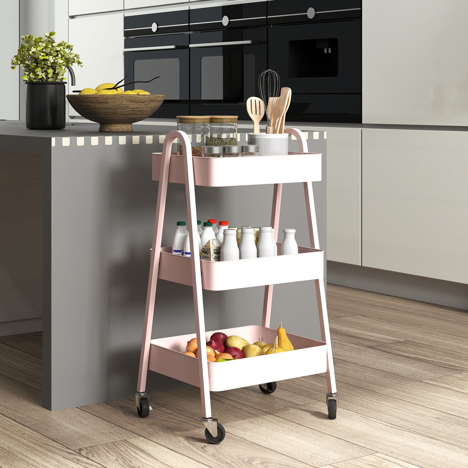Three-Tier Storage Trolley - Pink