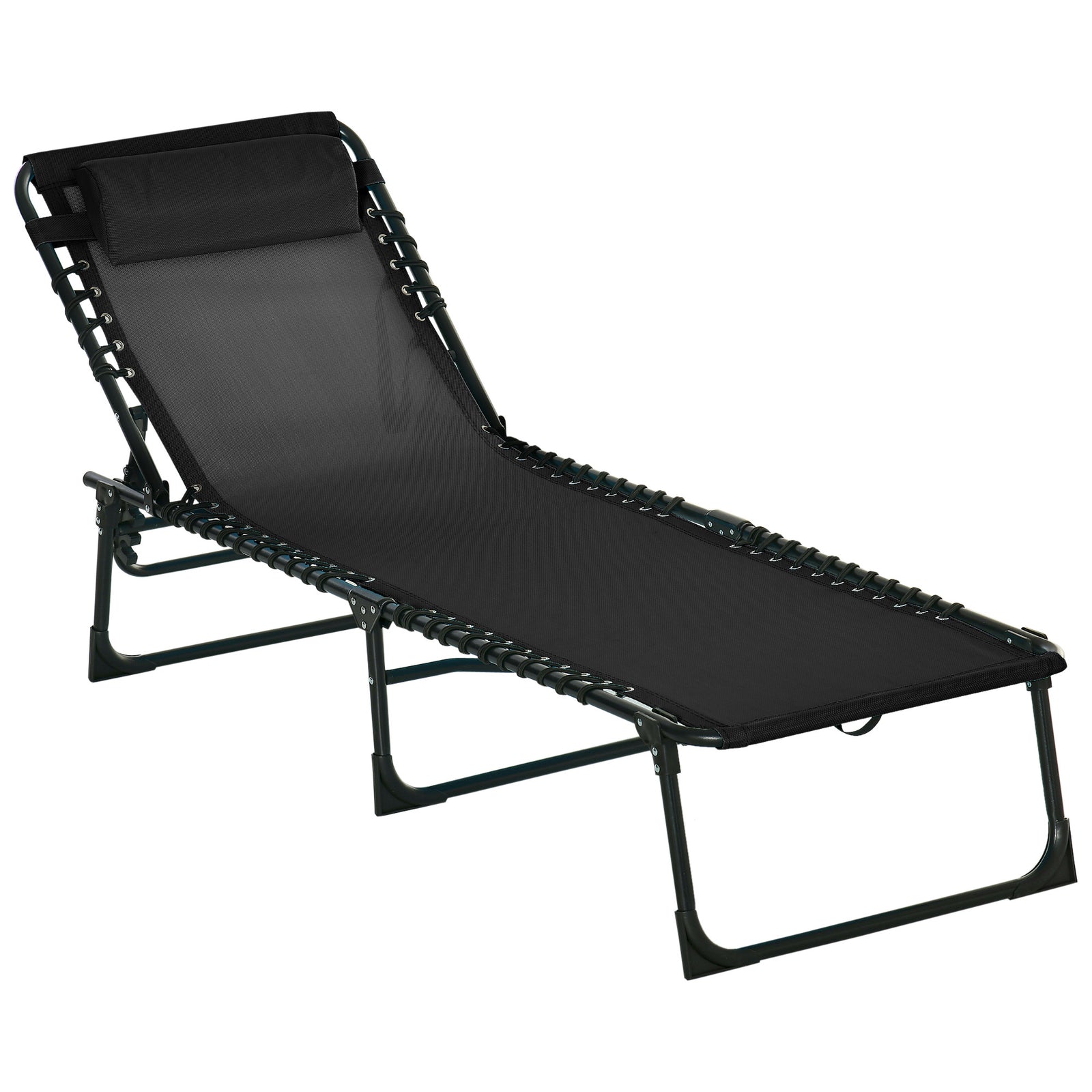 Foldable Sun Lounger, Outdoor 4 Level Adjustable Backrest Reclining Chaise Chair, Steel Frame Recliner Chair for Camping, Hiking, Black