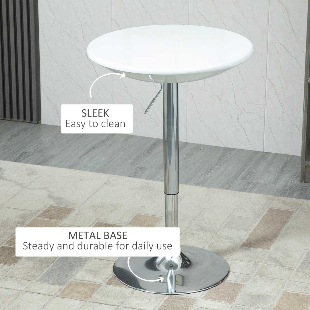 MCL Modern Round Bar Table Adjustable Height Home Pub Bistro Desk Swivel Painted Top with Silver Steel Leg and Base, White