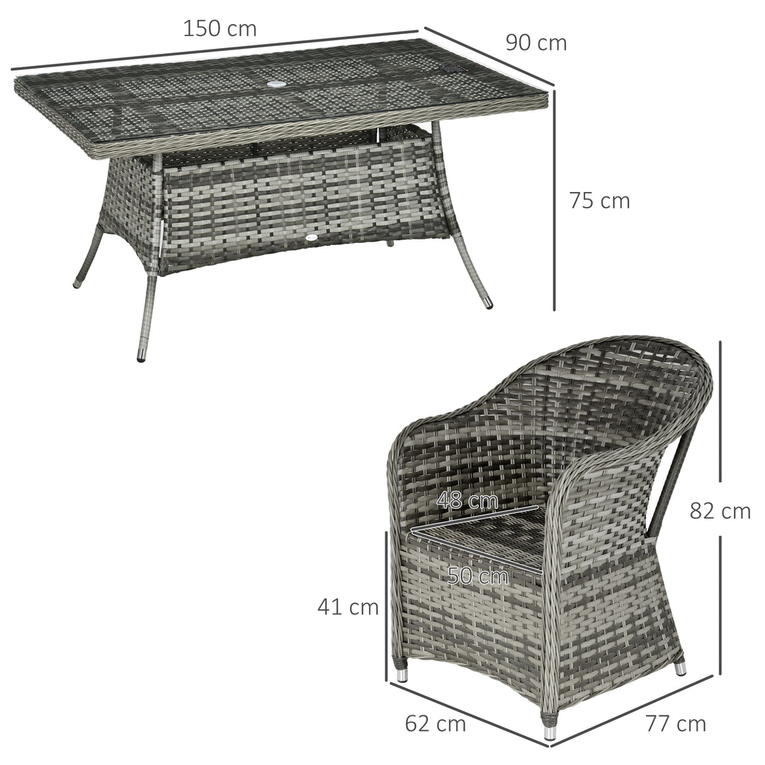 Seven-Piece Rattan Dining Set - Grey