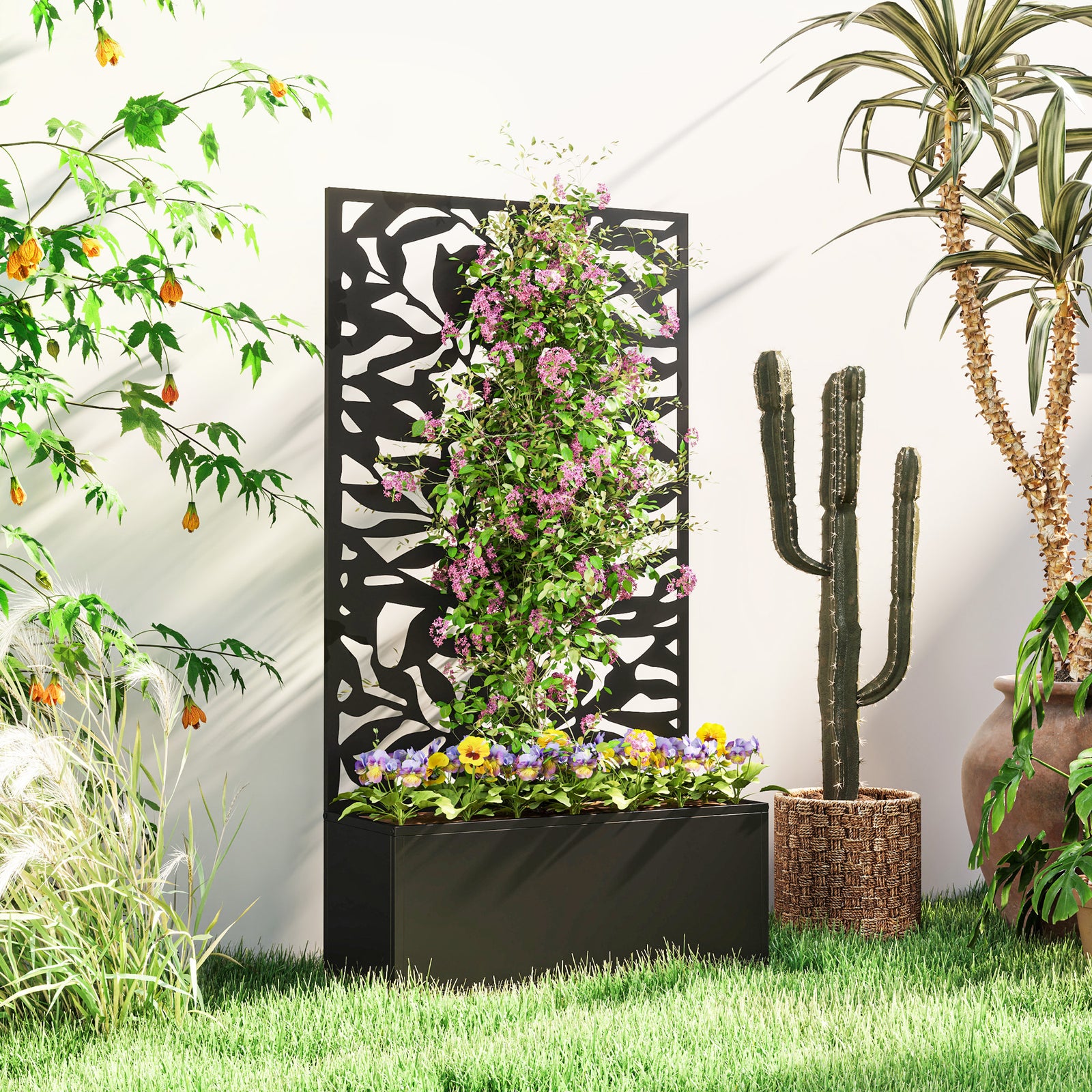 Metal Garden Bed with Trellis, Wall Mounted or Freestanding Raised Pla