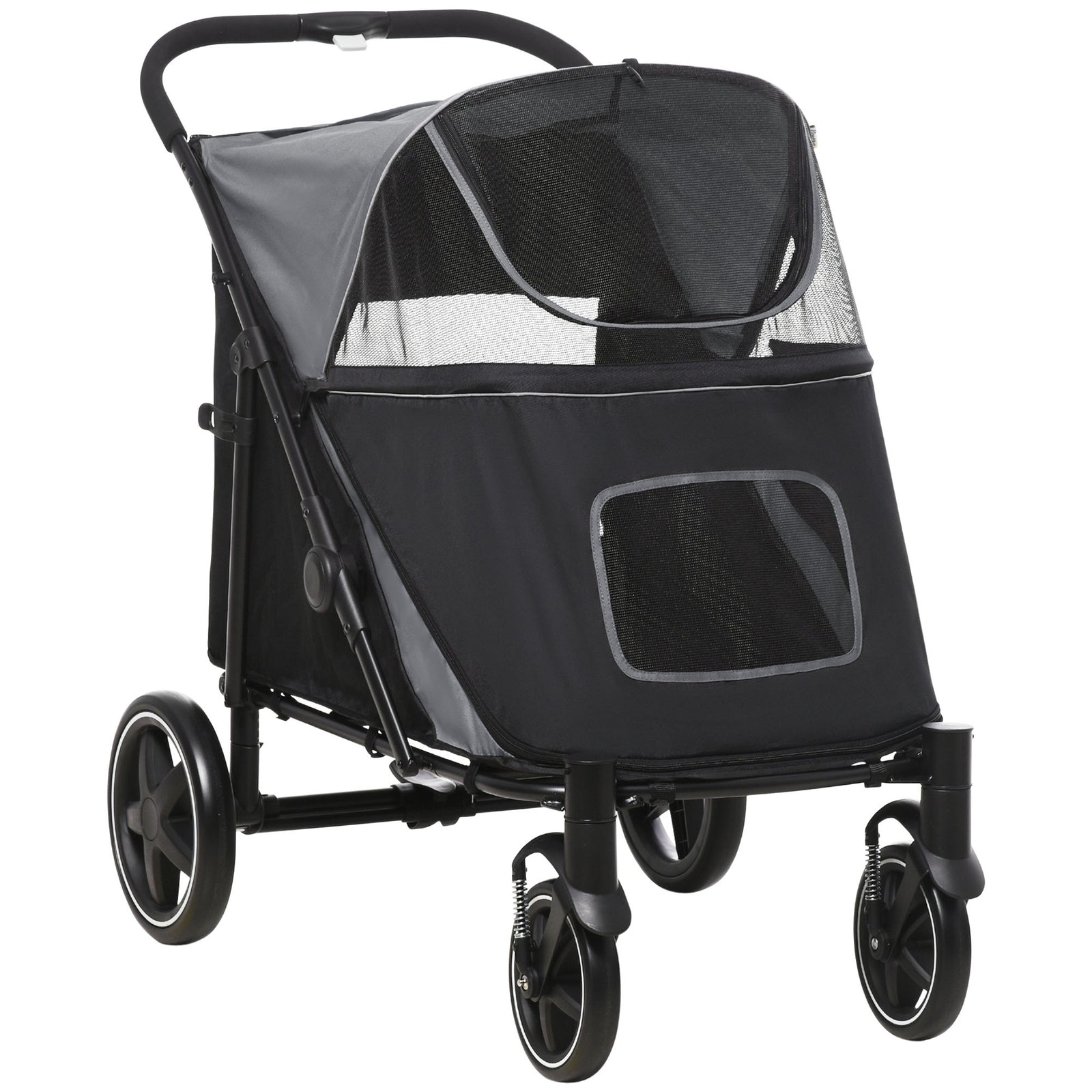 Foldable Pet Stroller, with Universal Wheels, Shock Absorber, for Medium and Large Dogs - Black