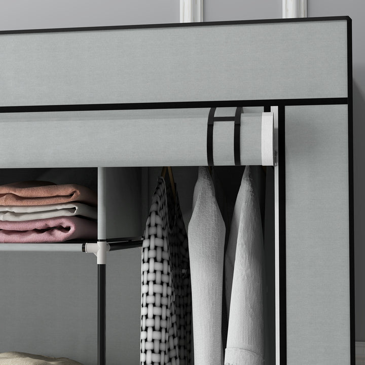 Fabric Wardrobe for Bedroom, Portable Cloth Wardrobe with 10 Compartments, 2 Hanging Rails and 4 Fabric Drawers, 166 x 42.5 x 169.5cm, Dark Grey
