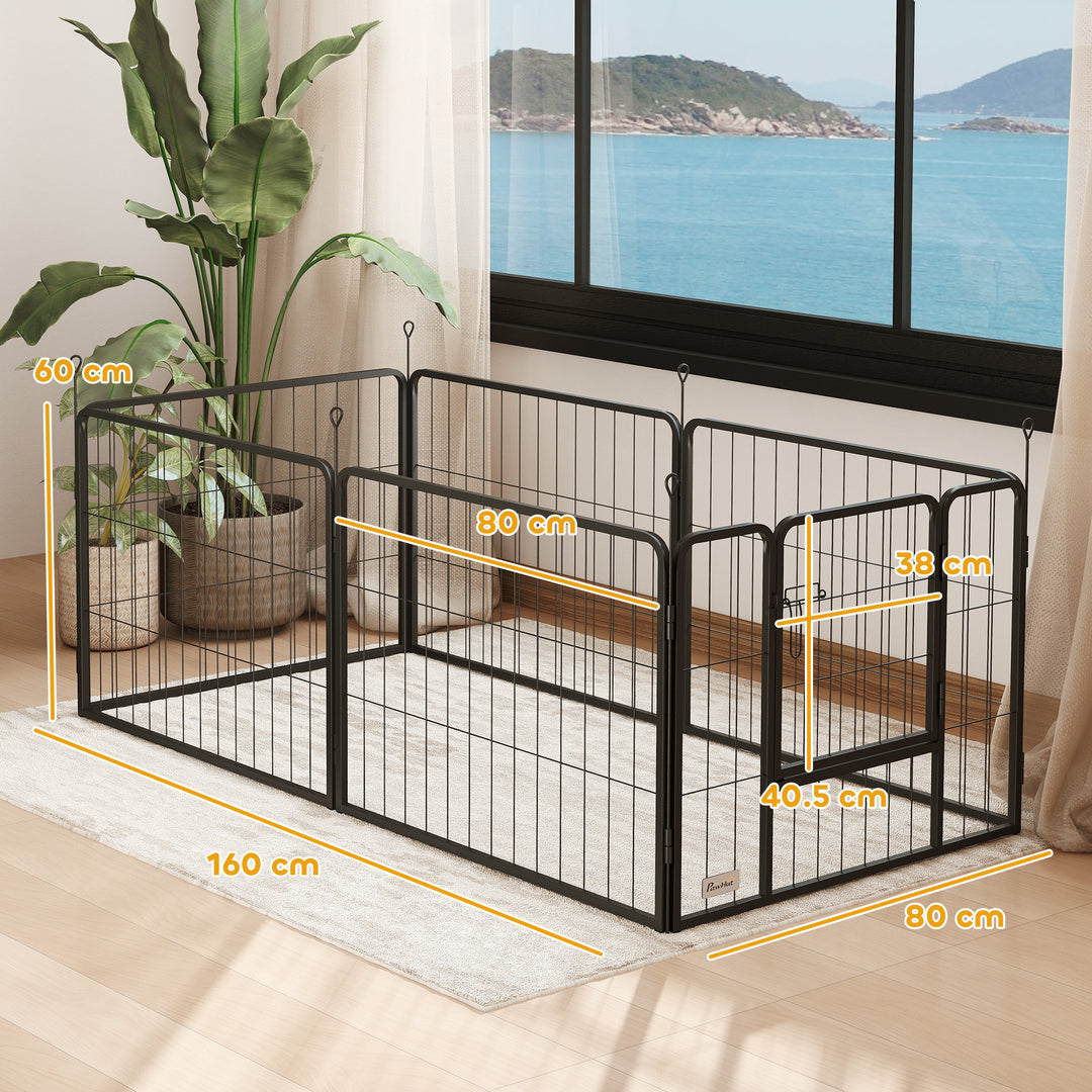 6 Panels Dog Playpen, Portable Detachable Puppy Pen with Door, for Small Dogs, 60cm High, Grey