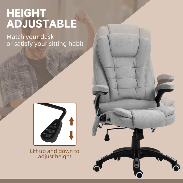 Office Chair, Ergonomic Fabric Desk Chair with 6-Point Massage and Back Heated, Arms, Lumbar Support, Light Grey