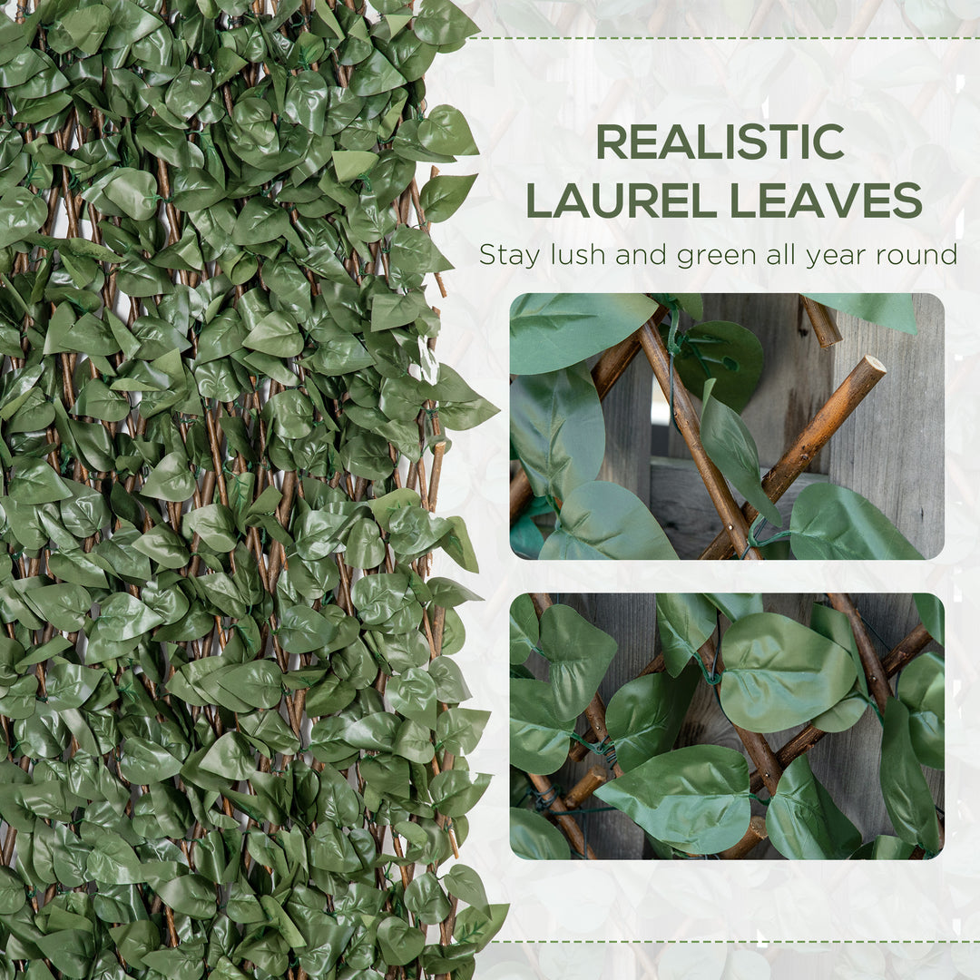 MCL 4 Pieces Expanding Trellis Fence, 2m x 1m Decorative Trellis with Artificial Leaves Garden Telescopic Hedge Privacy Screen Greenery Walls for Garden Balcony Home Decor