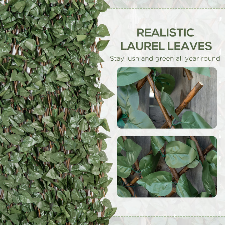 4 Pieces Expanding Trellis Fence, 2m x 1m Decorative Trellis with Artificial Leaves Garden Telescopic Hedge Privacy Screen Greenery Walls for Garden Balcony Home Decor