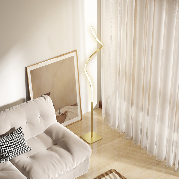 LED Floor Lamp with 3 Adjustable Brightness, Modern Dimmable Standing Lamp with Foot Switch for Bedroom, Living Room, Gold Tone