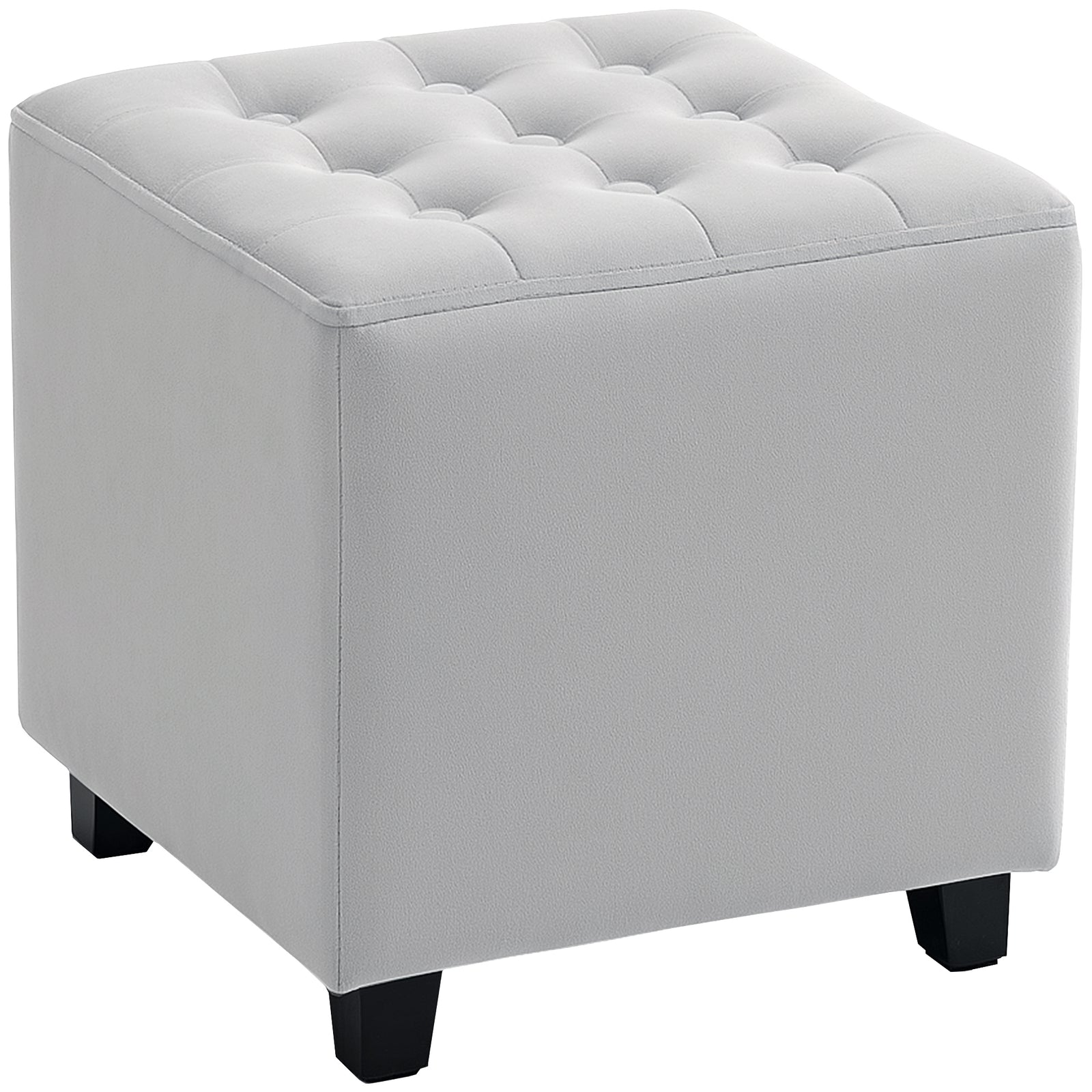 Velvet-Feel Square Ottoman - Light Grey