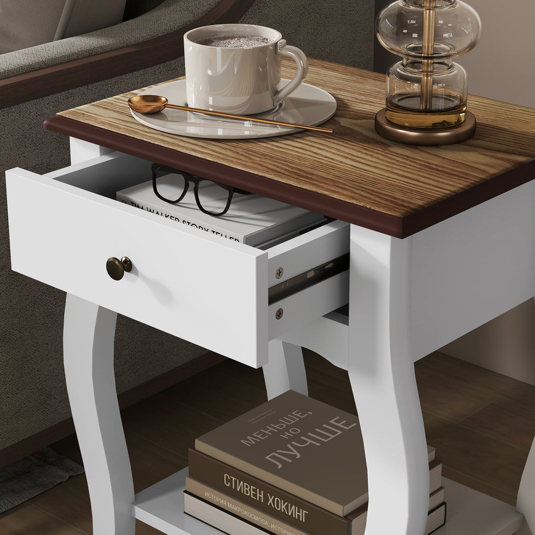 2pcs Bedside Tables with Drawer, French Style Bedside Cabinets with Open Shelf for Bedroom, Living Room, White