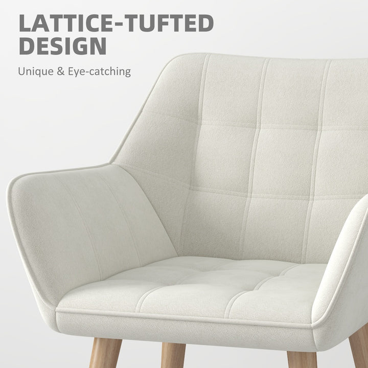 Set of 2 Accent Chair, Arm Chair with Slanted Back, Thick Padding and Rubber Wooden Legs for Living Room, Cream White
