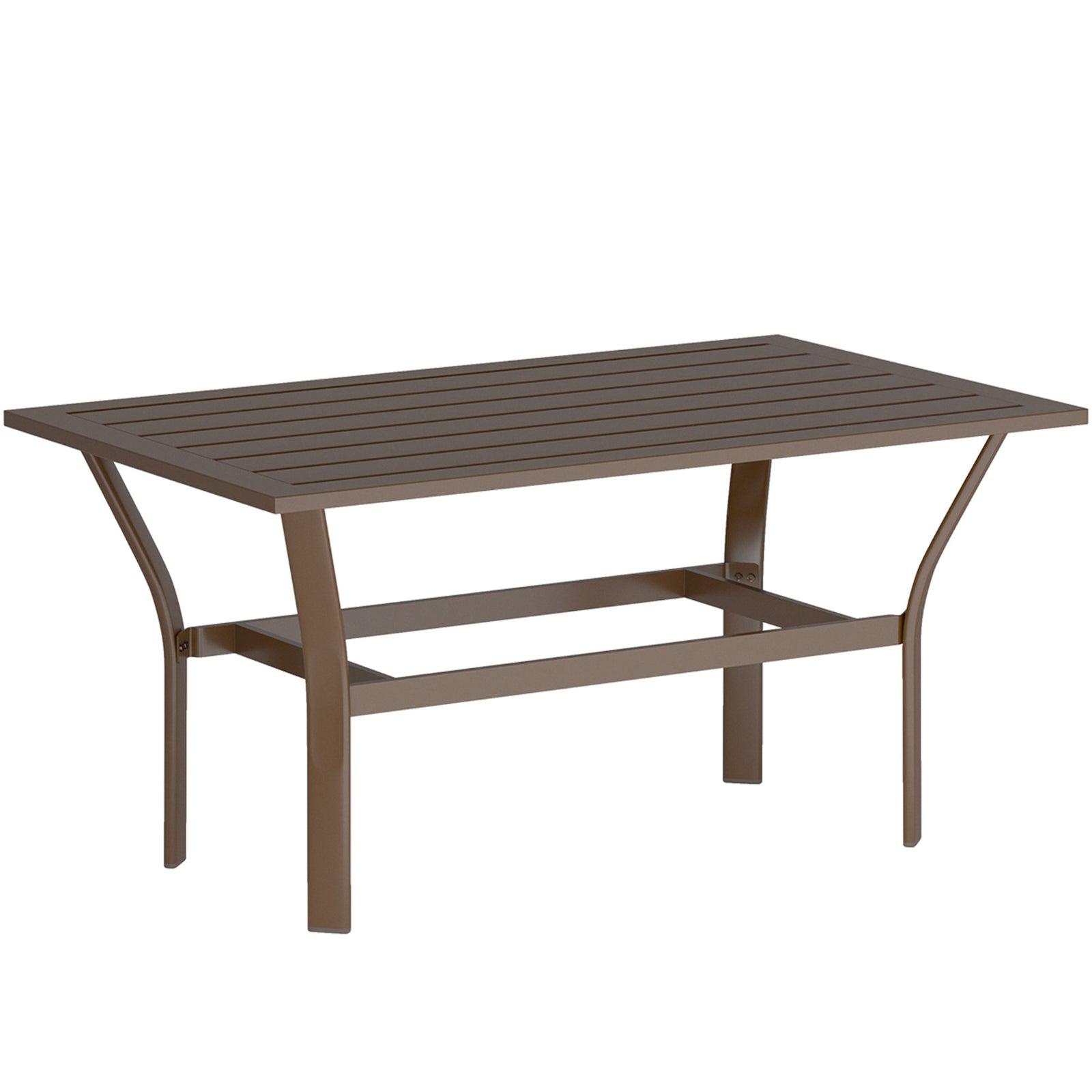 Metal Garden Coffee Table, Rectangular Outdoor Side Table with Slatted Tabletop, Foot Pads for Outside, Garden, Balcony, Porch, 91.5 x 55 x 45cm, Brown