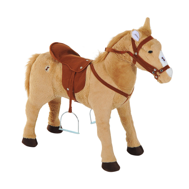 MCL Kids Ride On Standing Horse Cuddly Toy Children Plush Soft Pony Gift w/ Neigh Sound or 2 Years and Up Beige
