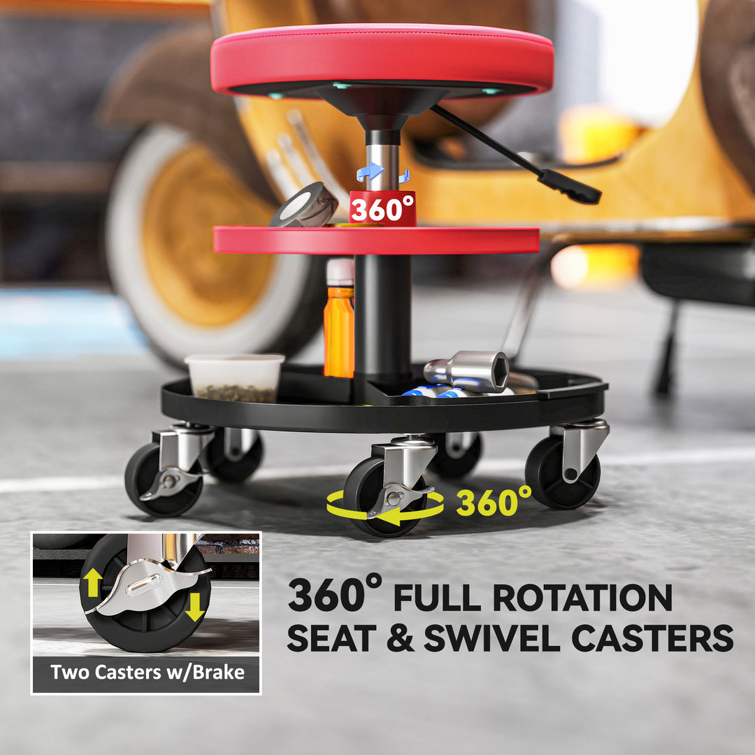 Rolling Mechanic Stool, 135kg Capacity Workshop Stool, 360° Swivel Rol