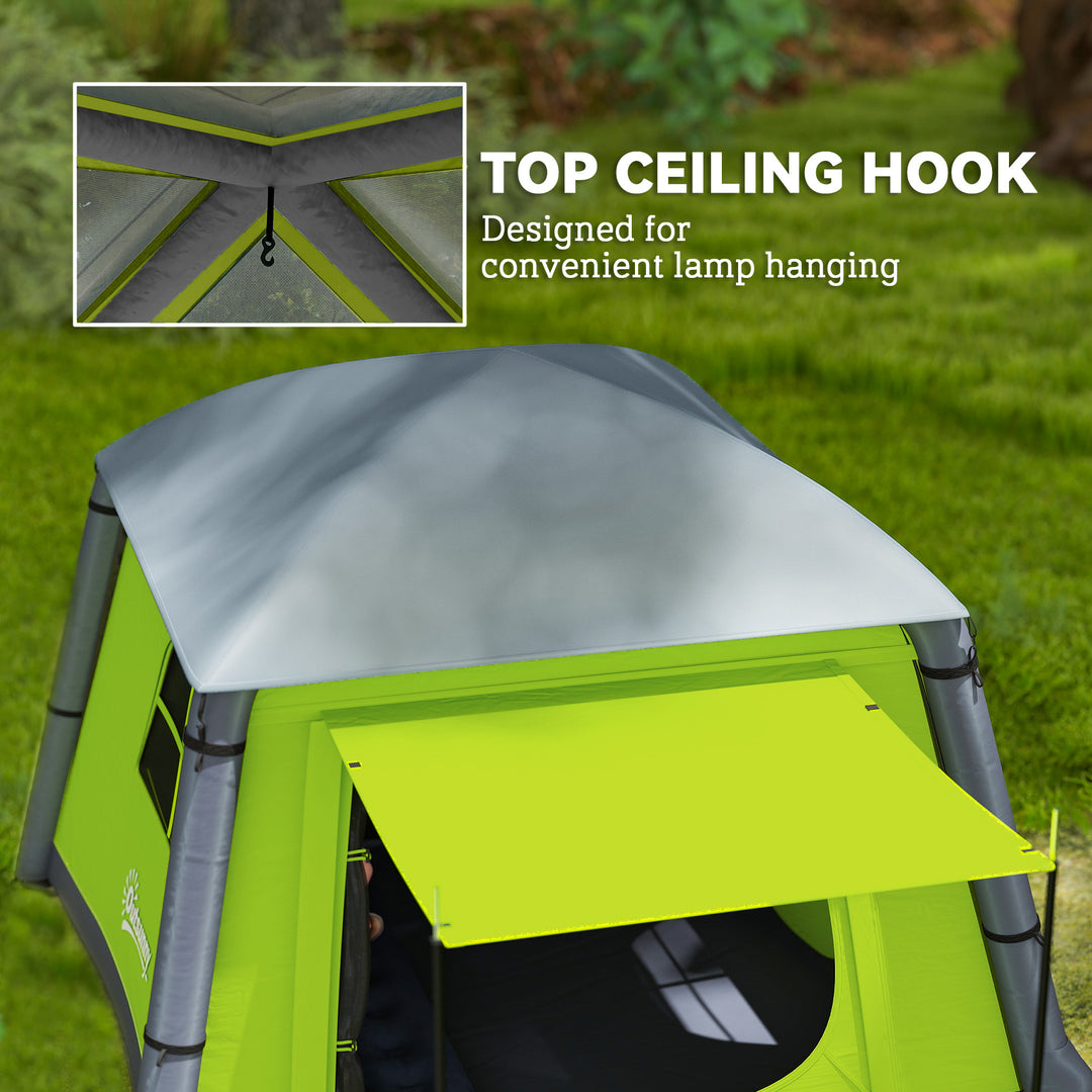 Inflatable Camping Tent w/ Hand Pump, Easy Setup 1/2 Person Blow Up Tent Waterproof 190T Taffeta w/ Mesh Windows, Doors and Carry Bag, Green