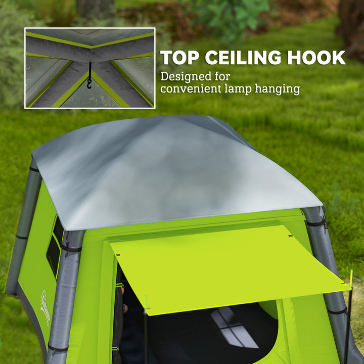 Inflatable Camping Tent w/ Hand Pump, Easy Setup 1/2 Person Blow Up Tent Waterproof 190T Taffeta w/ Mesh Windows, Doors and Carry Bag, Green