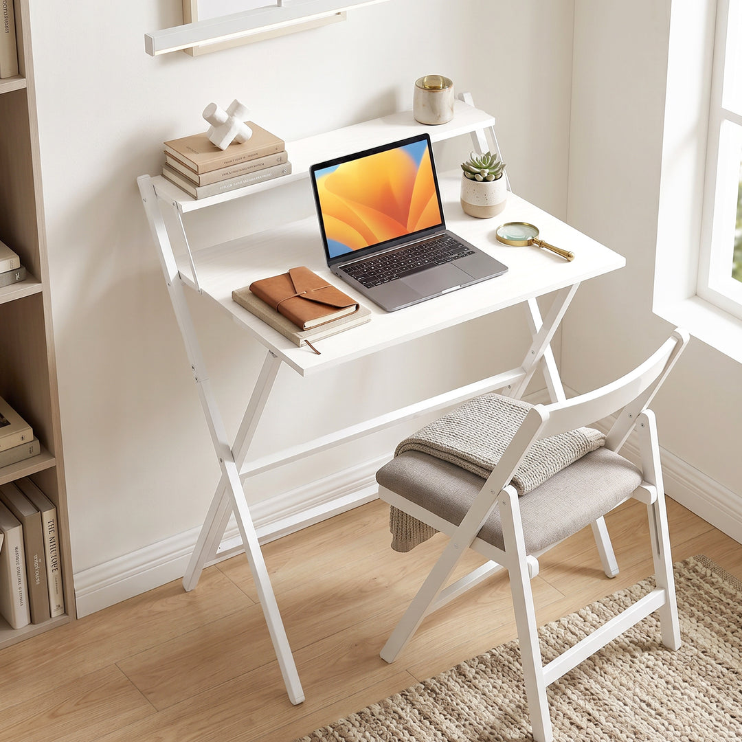 70 cm Folding Computer Desk with Monitor Shelf - White