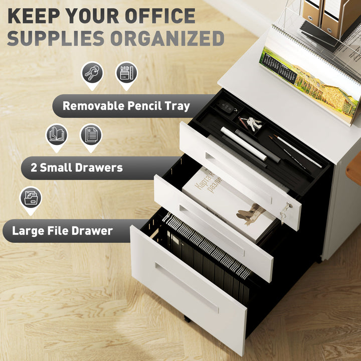 Three-Drawer Steel Filing Cabinet - White