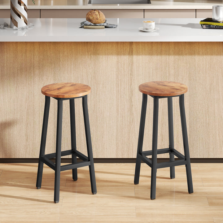 Bar Stools Set of 2 Breakfast Bar Stools with Footrest, Industrial Round, 32 x 32 x 65 cm