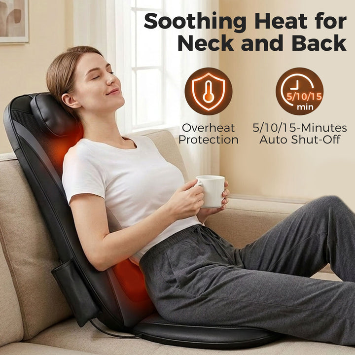 Back Massager with Heat, Deep Tissue Kneading Massage Chair with 3-Lev