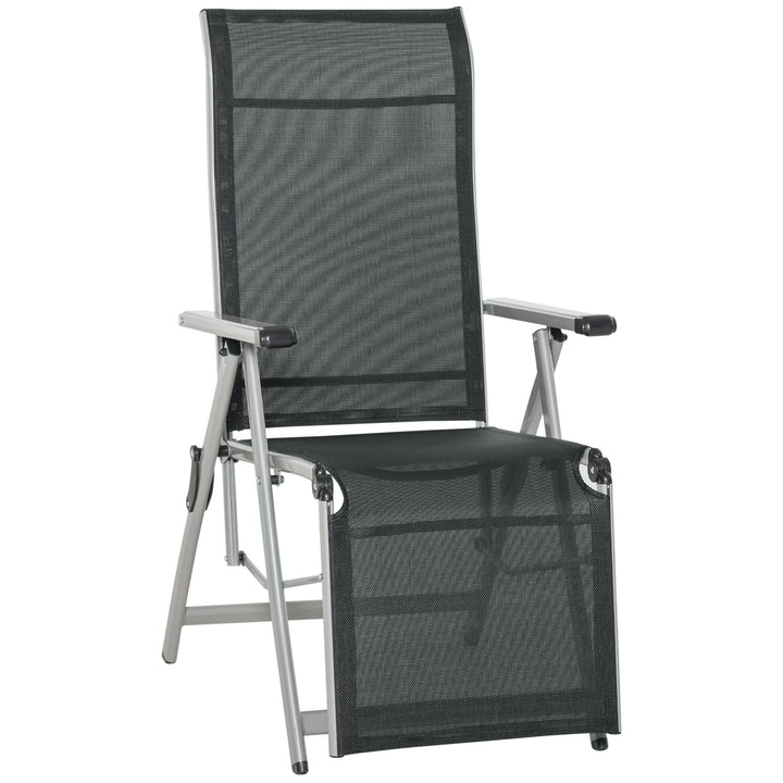Outdoor Sun Lounger 10-Position Adjustable Texteline Folding Reclining Chairs with Footrest for Patio Garden, Black