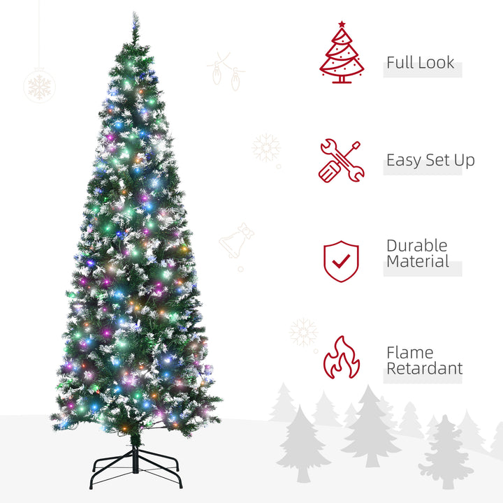 7FT Tall Prelit Pencil Slim Artificial Christmas Tree with Realistic Branches, 350 Colourful LED Lights and 818 Tips, Xmas Decoration, Green