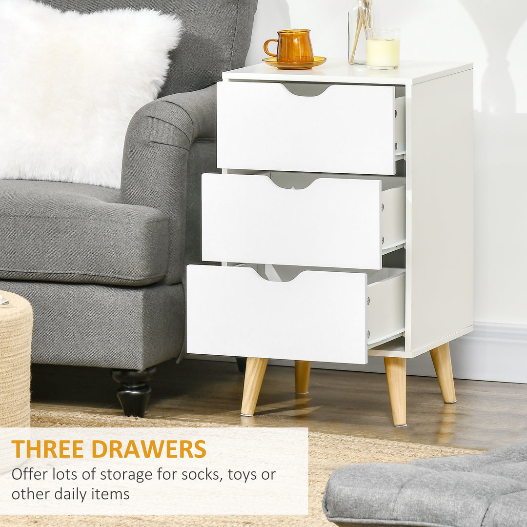 MCL Bedside Table, Bedside Cabinet with 3 Drawers, Side End Table with Pine Wood Legs for Bedroom Living Room, White