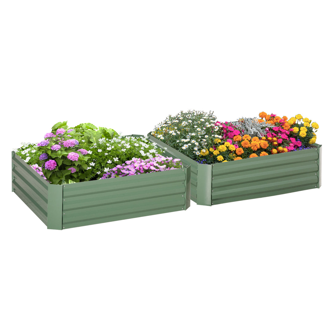 MCL Set of 2 291L Raised Garden Bed, Elevated Galvanised Planter Box for Flowers, Herbs, 100x100x30cm, Green