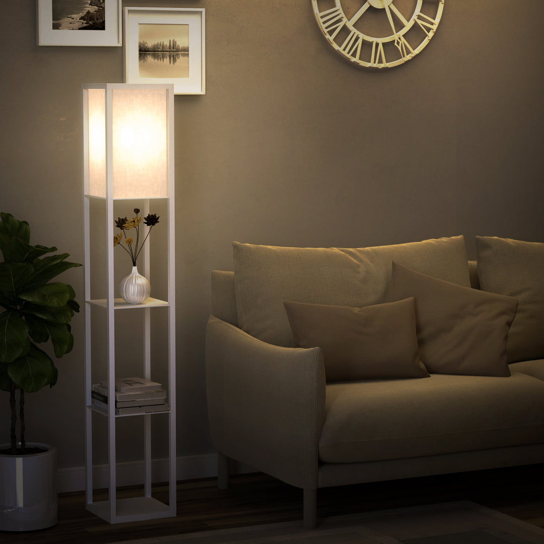 3-Tier Floor Lamp, Floor Light with Storage Shelf, Reading Standing Lamp with Acrylic Shade for Living Room, Bedroom, Kitchen, Dining Room, Office, Dorm, 160cm, White